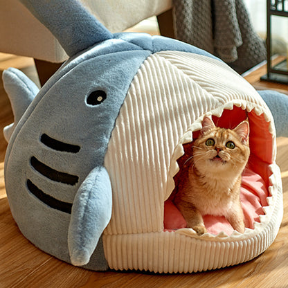 Shark Pet Bed – Cozy Enclosed Cave Bed for Cats & Small Dogs